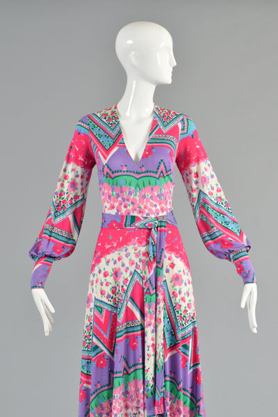 Emilia Bellini 1960s Plunging Silk Jersey Maxi Dress