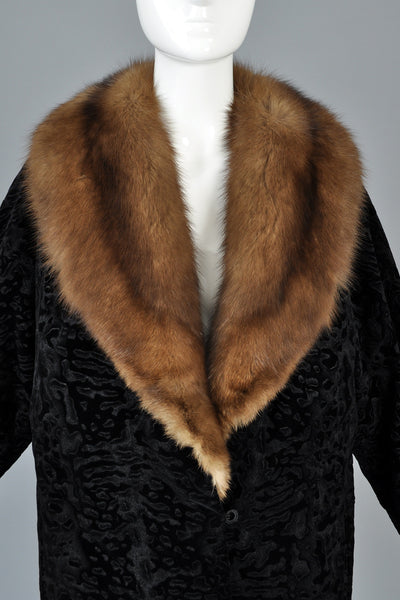 Vintage Bill Blass Astrakhan Printed Velvet Jacket with Sable Fur Collar