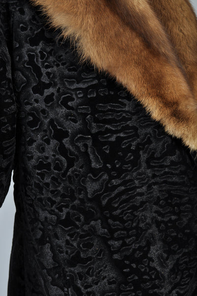 Bill Blass Broadtail Printed Velvet Jacket w/Sable Collar