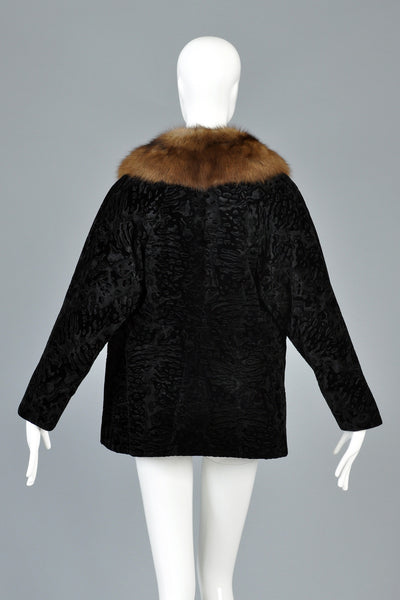 Bill Blass Broadtail Printed Velvet Jacket w/Sable Collar