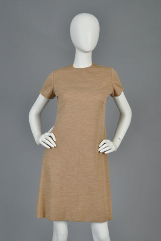 Bill Blass 1960s A-Line Mocha Wool Mini Dress