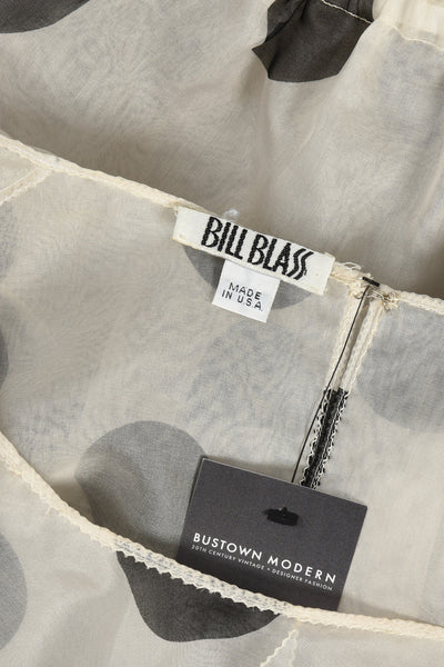 Monochrome Bill Blass Polkadot Silk Organza Blouse w/Ruffled Sleeves