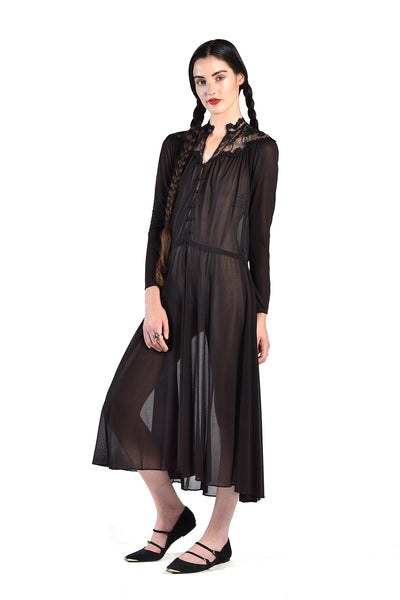 Evangeline 70s Sheer Black Lace Dress