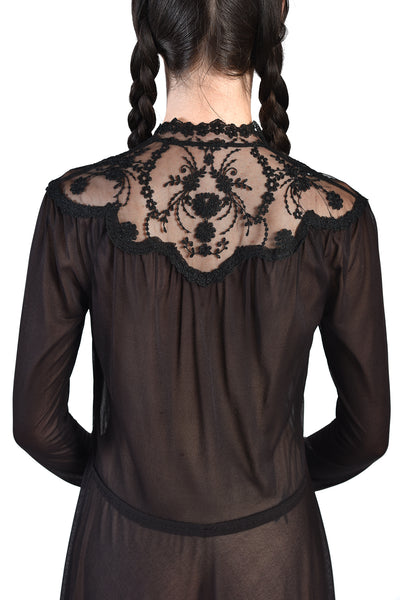 Evangeline 70s Sheer Black Lace Dress