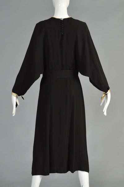 1930s Black + Ivory Cape Top Dress