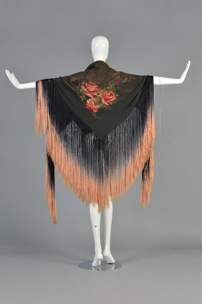 1920s Silk Lamé Floral Piano Shawl with Fringe