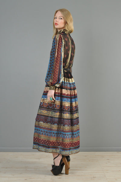 Metallic Silk Striped Indian Maxi Dress
