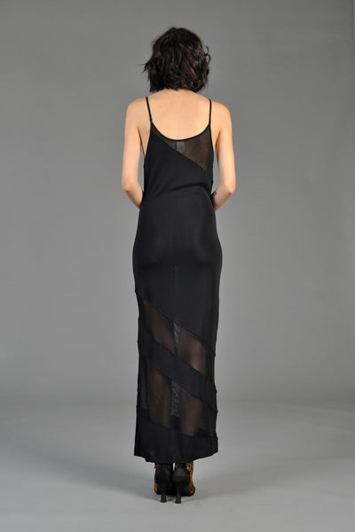 Black Sheer Bias Panel Minimalist Maxi Gown