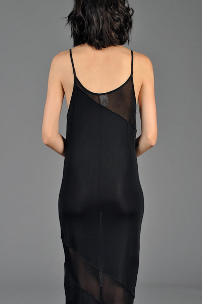 Black Sheer Bias Panel Minimalist Maxi Gown