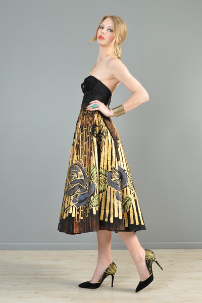 Hand Painted 1950s Metallic Gold Mexican Circle Skirt