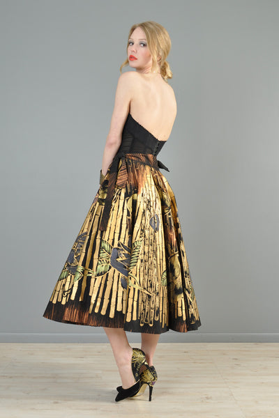 Hand Painted 1950s Metallic Gold Mexican Circle Skirt