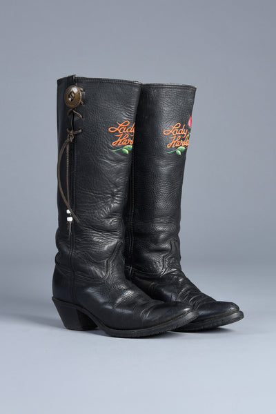 Lady Harley Motorcycle Boots with Embroidered Roses
