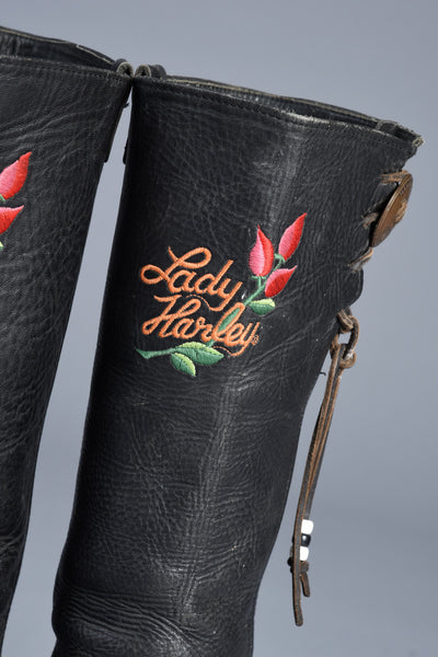 Lady Harley Motorcycle Boots with Embroidered Roses