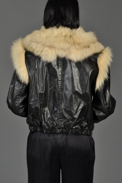 Fox Fur Shoulders Leather Biker Jacket