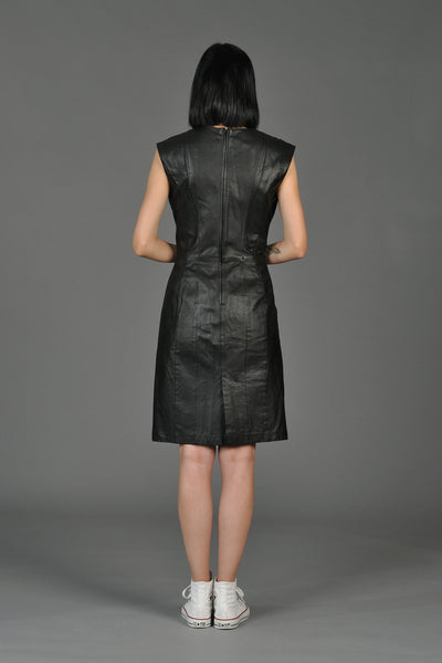 Simple Black 1980s Leather Staple Dress