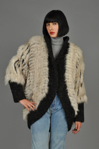 Reversible Knit Fox Fur + Mohair Cocoon Coat