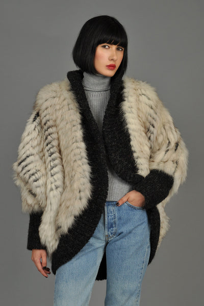Reversible Knit Fox Fur + Mohair Cocoon Coat