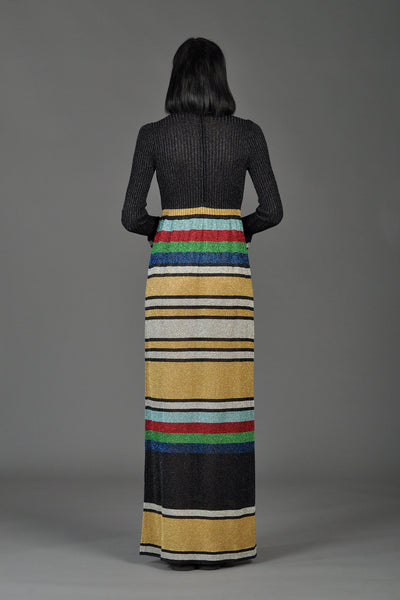 Metallic Rainbow Stripe Rib Knit Maxi Dress