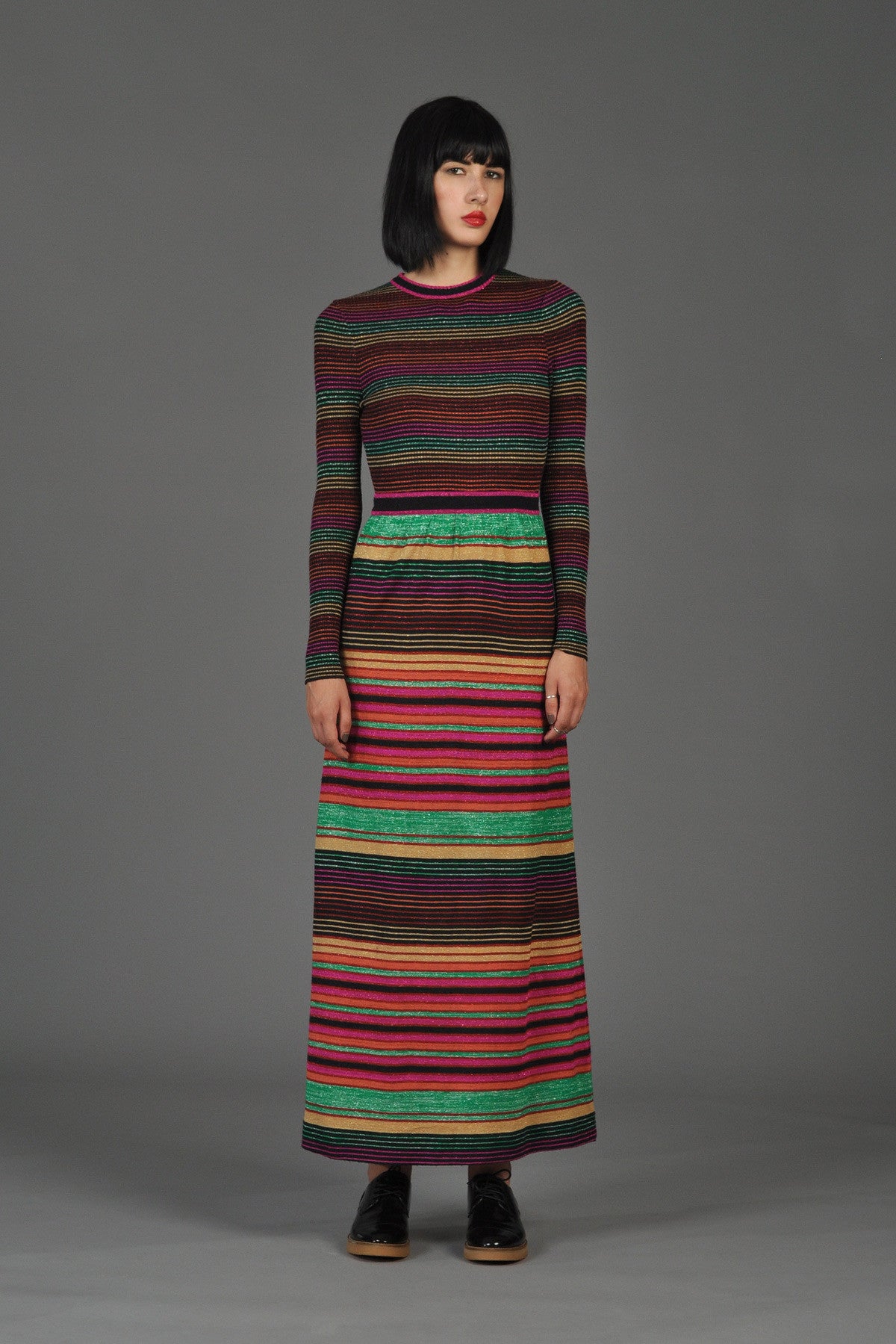 Metallic Rainbow Stripe Knit Maxi Dress