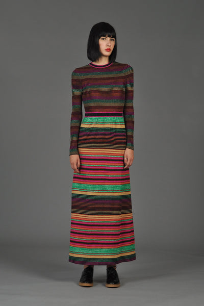 Metallic Rainbow Stripe Knit Maxi Dress
