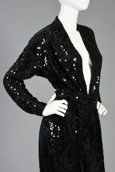 Darling Black Sequin Jumpsuit with Plunging Neckline