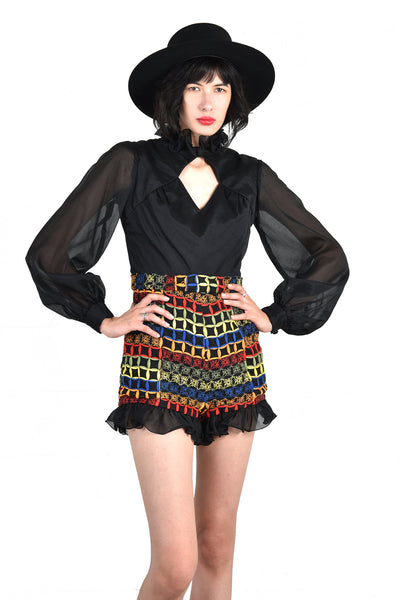 Loretta Rainbow Ethnic Embroidered Romper with Cutout
