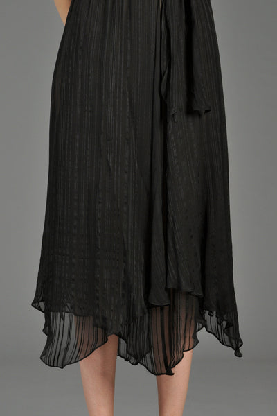 Sheer Silk Striped Midi Dress With Handkerchief Hem