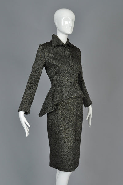 1940s Metallic Asymmetrical Peplum Suit