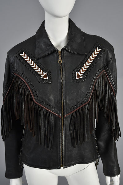 Beaded + Fringed Southwestern Leather Biker Jacket