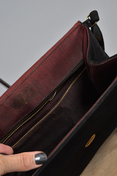 Black 60s Adjustable Handbag w/Gold Metal Zodiac Motif