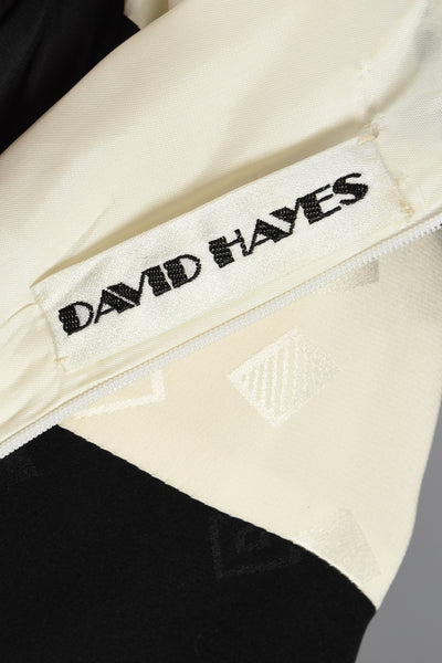 David Hayes Black + White Silk Tuxedo Tent Dress