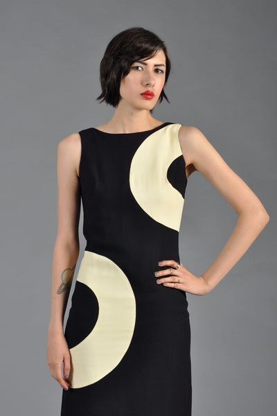 Black + White 1960s Graphic Circle Cocktail Dress
