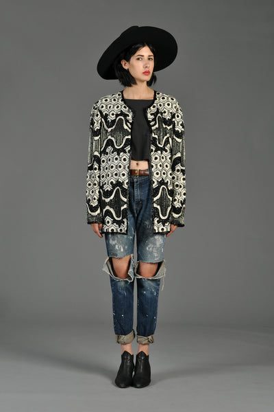B+W Beaded Embroidered Honeycomb Jacket