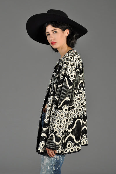 B+W Beaded Embroidered Honeycomb Jacket