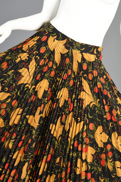 Autumnal Print 70s Accordion Pleat Maxi Skirt