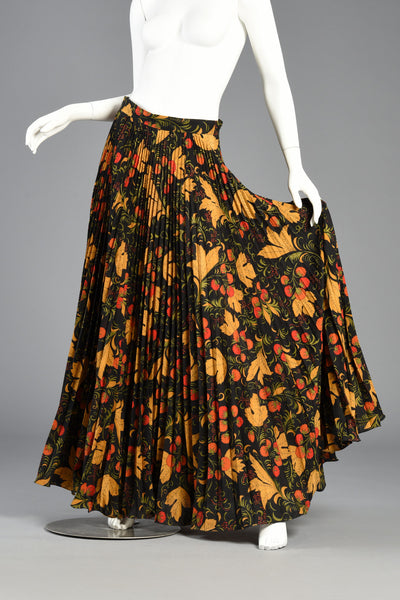 Autumnal Print 70s Accordion Pleat Maxi Skirt