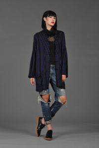 Black + Blue Southwest Stripe Boxy Knit Jacket