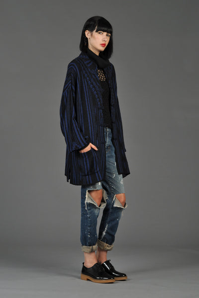 Black + Blue Southwest Stripe Boxy Knit Jacket
