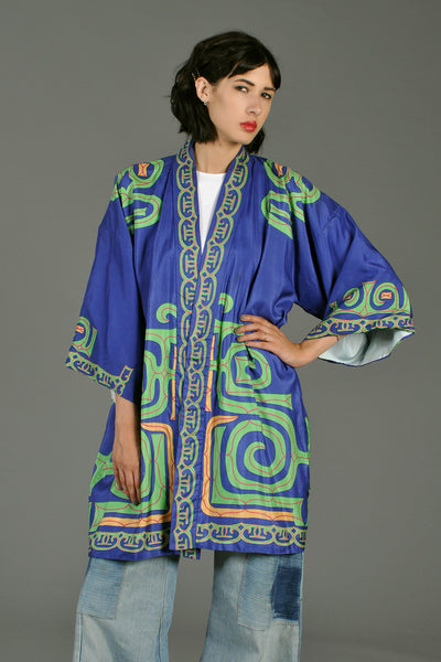 Silk Graphic Ethnic Kimono Sleeve Jacket