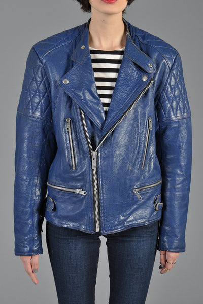 Hand-Painted “Poison” Blue Leather Biker Jacket