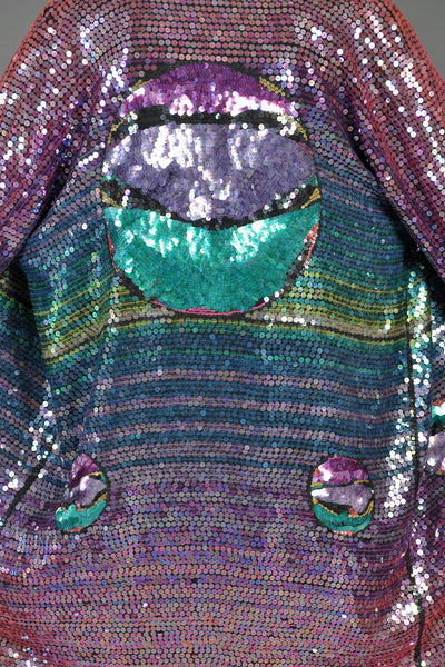 Ombre Striped Metallic Sequin Draped Silk Jacket