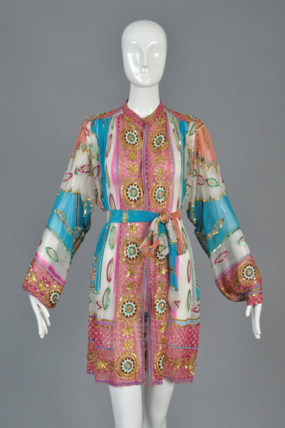 Embroidered Sheer Silk + Sequin Ethnic Jacket