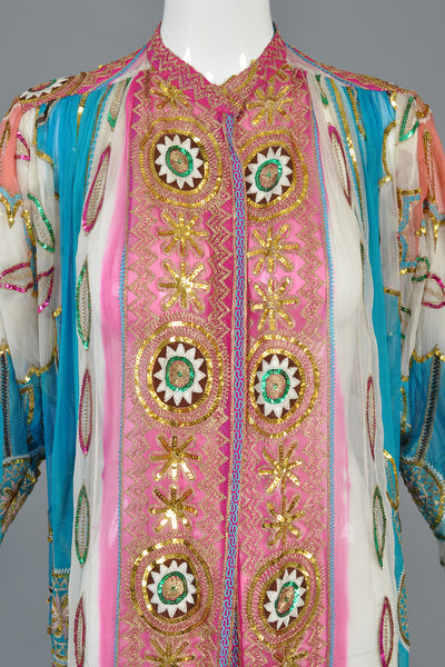 Embroidered Sheer Silk + Sequin Ethnic Jacket