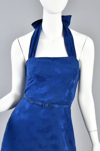 Lovely Lapis Blue Silk Gown w/Halter Neckline