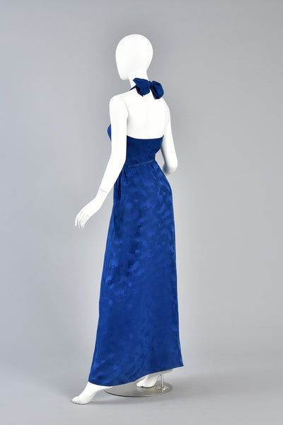 Lovely Lapis Blue Silk Gown w/Halter Neckline