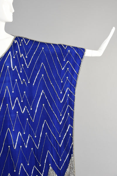 Art Deco Inspired Lapis + Silver Sequined Silk Caftan