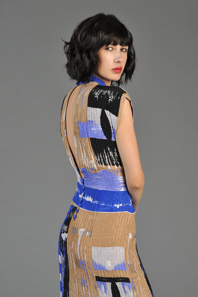 Asian-inspired Graphic Silk Keyhole Back Dress