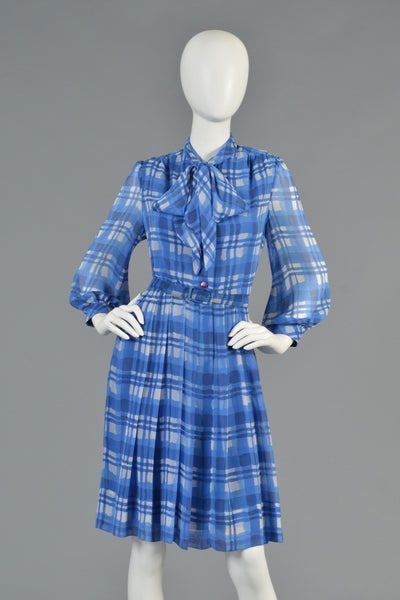 Baron Peters 1960s Plaid Silk Dress with Ascot