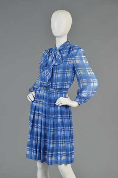 Baron Peters 1960s Plaid Silk Dress with Ascot