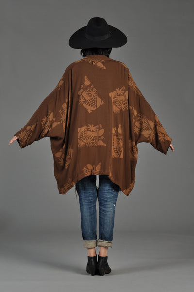 Reversible Floral Batik Draped Kimono Jacket